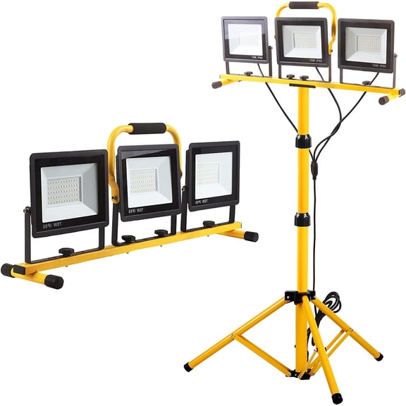 22000 Ln Work Lights with Stand, 3 Head Portable LED Work Light, with Adjustable&Foldable Tripod Stand, IP66 Waterproof Lamp for Outdoor Indoor Job Site Workshop Garage Construction Site Lighting