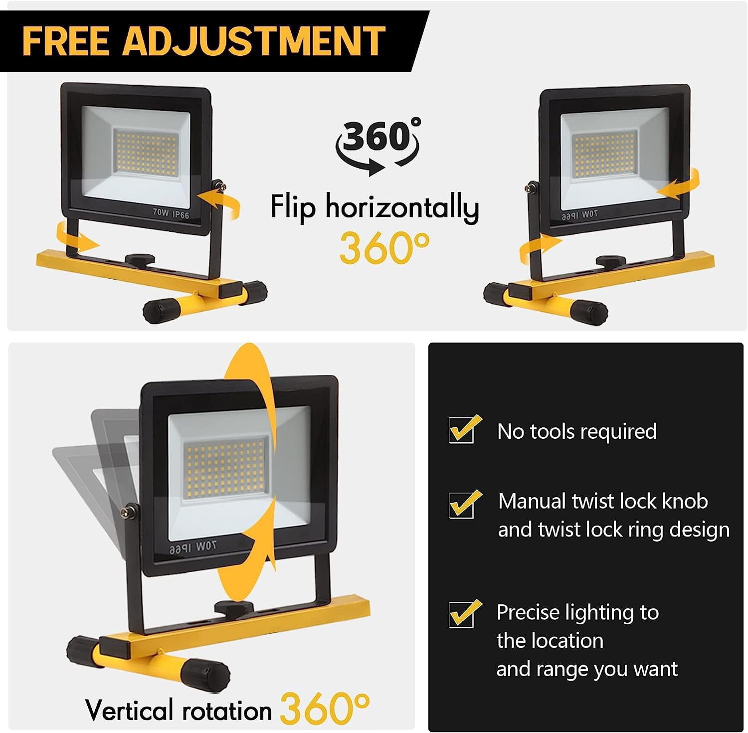 22000 Lumen Work Lights with Stand, 3 Head Portable LED Work Light ...