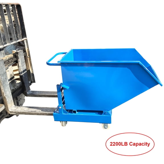 2200LB Dual Use Self Dumping Steel Cart Manual Push Forklift Industrial Material Hopper