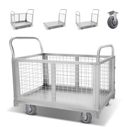 2200LBS Heavy Duty Trolley, 4-in-1 Stainless Steel Trolley with Removable Wire Mesh Net Cage for Warehouse Moving