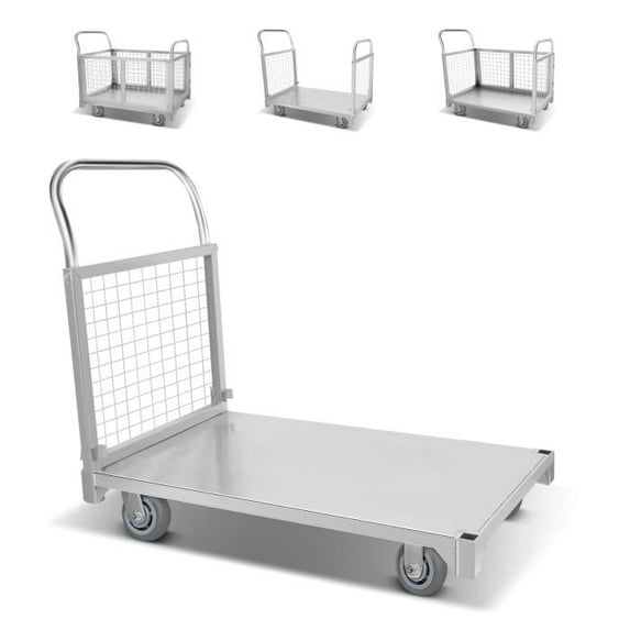 2200Lbs Heavy Duty 4-in-1 Foldable Push Cart, with 4 Universal Swivel Wheels, for Grocery, Stall, Storage-Silver