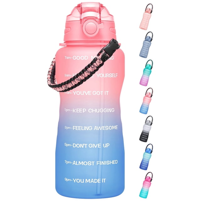 64oz Half Gallon Motivational Water Bottle with Time Marker & Straw ...