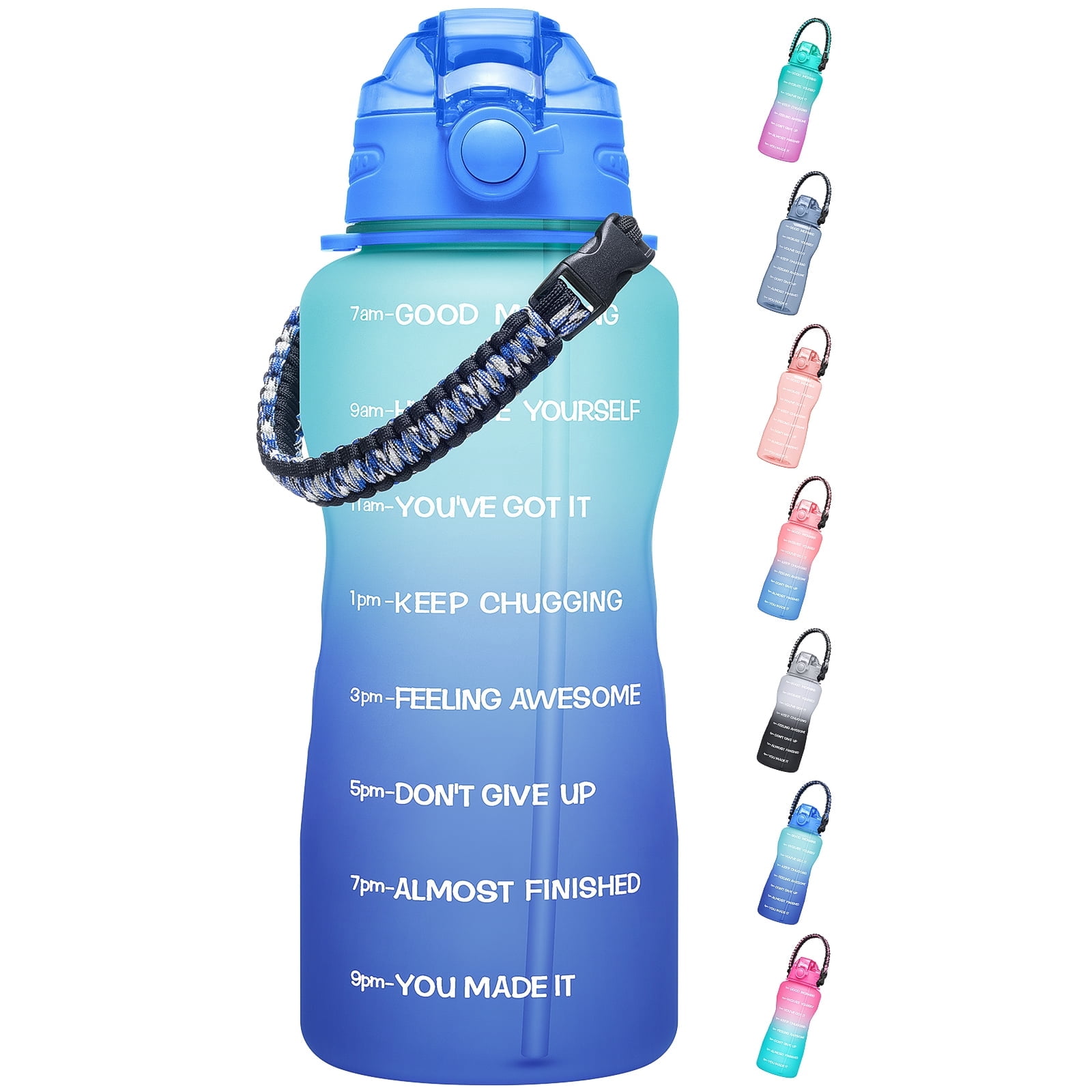 64oz Half Gallon Motivational Water Bottle with Time Marker & Straw ...