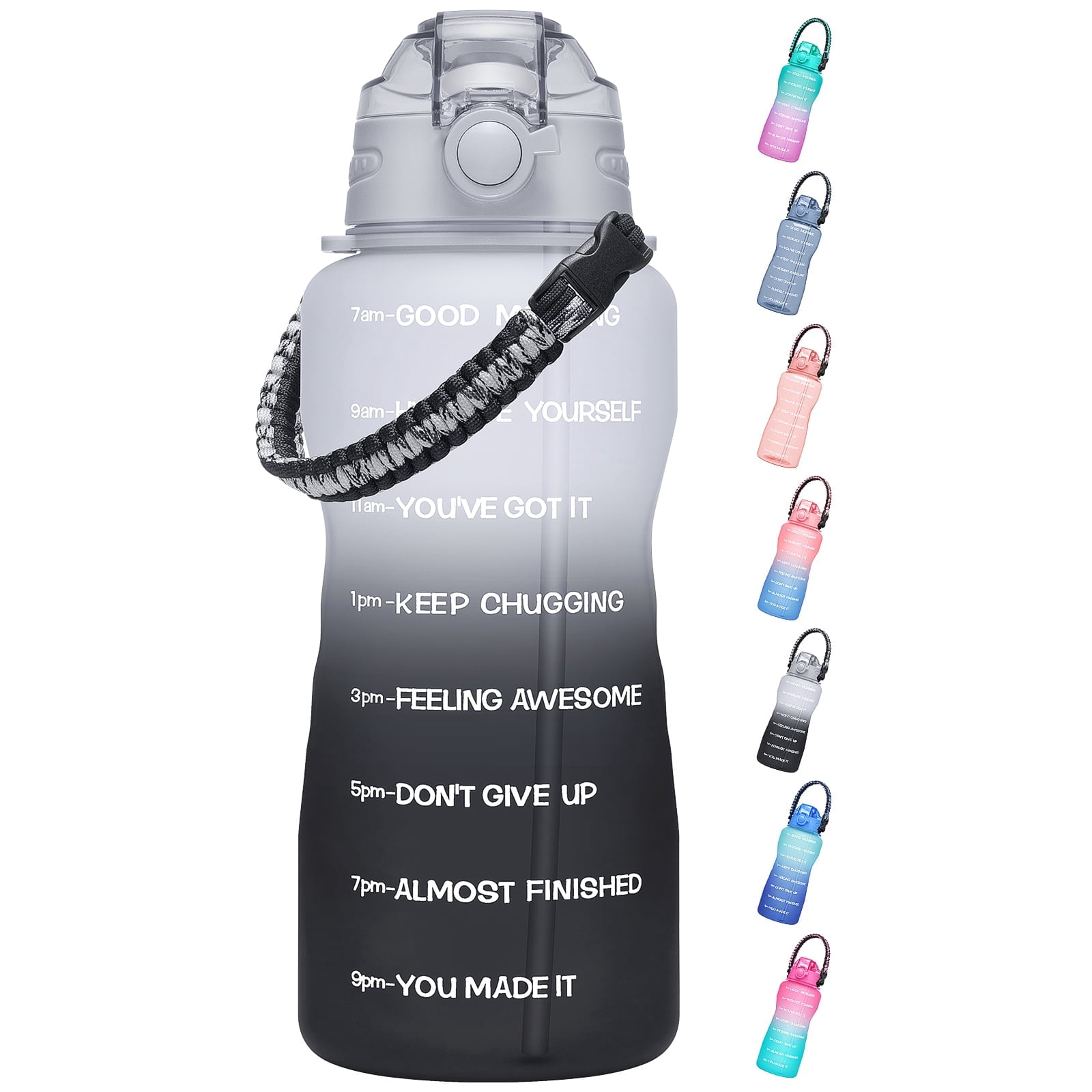 64oz Half Gallon Motivational Water Bottle with Time Marker & Straw ...