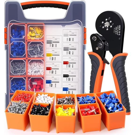 2200PCS Hexagonal Ferrule Crimping Tool Kit  AWG30-5 Self-Adjusting Wire Ferrule Crimper with Wire Ferrules Connectors for Electrical Work, Automotive, and DIY Projects