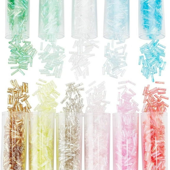 2200Pcs 11 Colors Twist Bugle Beads 6x2mm Long Tube Beads Glass Seed Beads Colorful Craft Beads Loose Spacer Bead for DIY Earrings Bracelets Necklaces Waist Chain Jewelry DIY Crafts Making
