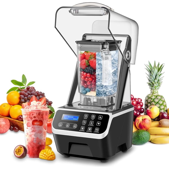 2200W 2.1QT 68OZ Quiet Commercial Blender Brushless Motors Smoothies Frozen Drinks Self-Cleaning Electric Countertop Blenders Heavy-Duty Silver Grey