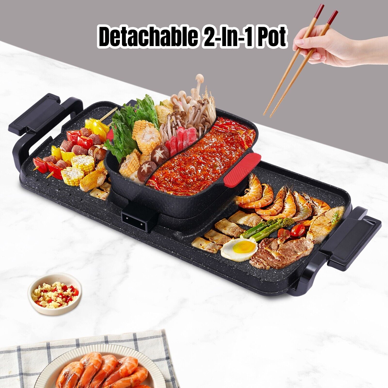 YIYIBYUS Red 2200-Watt 2-in-1 Outdoor Smokeless Grill Pot Cooking Accessory  Kit Household Electric Grill Plate HG-ZTYJ-5212 - The Home Depot