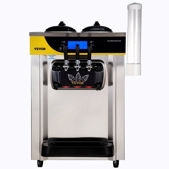 2200W Commercial Soft Serve Ice Cream Maker - 22-30L/H High Yield, 2x6L SUS304 Hoppers 2L Cylinders, LCD Panel & Fresh-Keeping Function for Restaurant Snack Bar, Silver