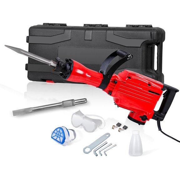 2200W Electric Demolition Jack Hammer - Heavy Duty Concrete Breaker Power Tool Kit, 2 Chisels & 2 Punch Bits, Gloves, Protective Case for Concrete, Wall, Brick, Tile & Foundation Demolition