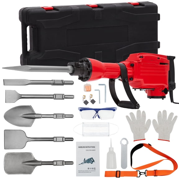 2200W Electric Demolition Jack Hammer with 6 Chisel Bits for Concrete, Brick, and Masonry Work