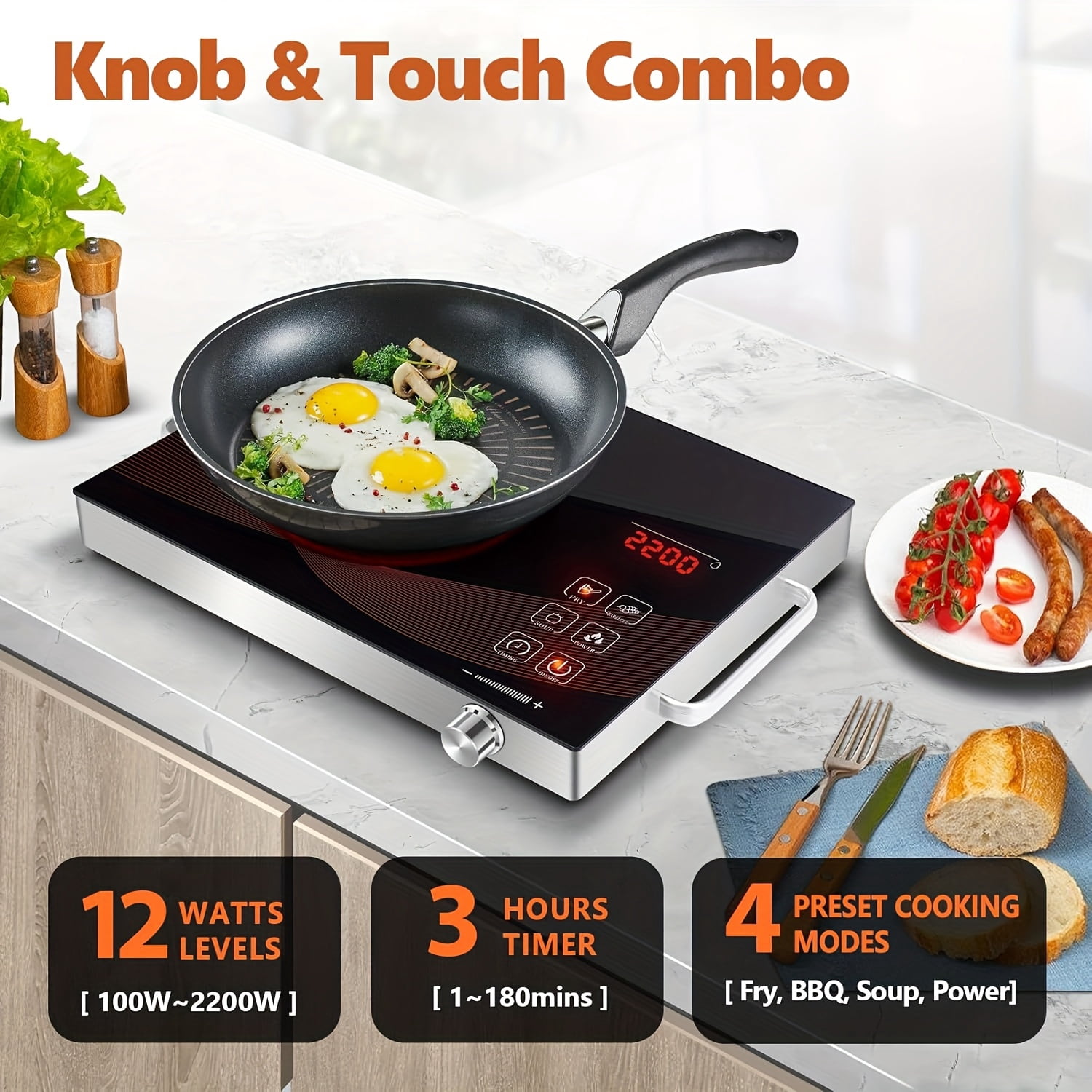 2200W Portable Ceramic/Electromagnetic/Infrared Hot Plate Stove - Dual ...