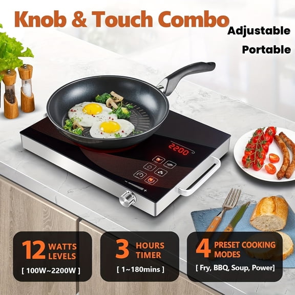 2200W Portable Electric Ceramic Cooktop | Infrared Induction Heating Plate | Dual Control (Touch/Rotary/Button) Compatible with Most Cookware