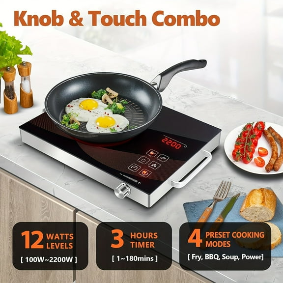 2200W Portable Electric Ceramic Infrared Cooktop Dual Touch & Knob Temp Control Induction Hot Plate