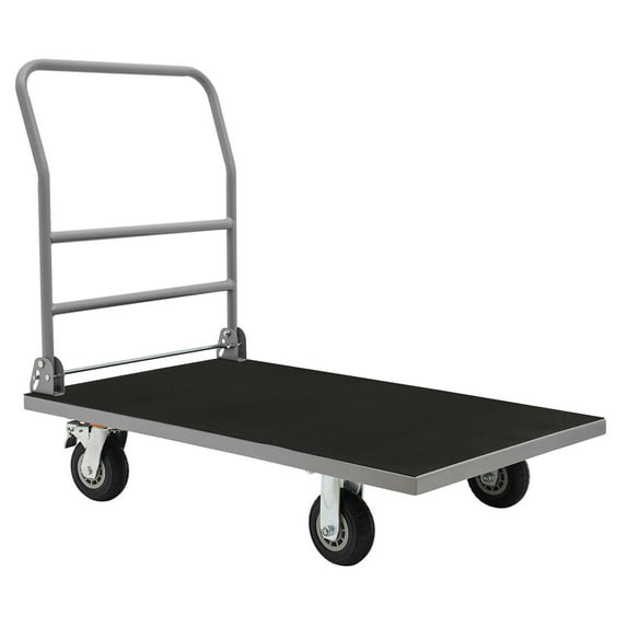 2200lbs Steel Modern Platform Truck Hand Push Flat Cart 2 Casters Brake Rectangle