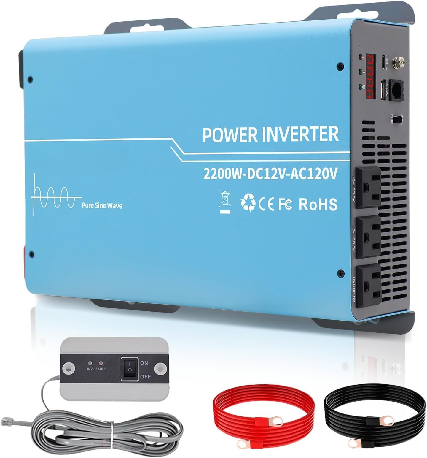 2200w Pure Sine Wave Inverter 12V Power Inverters 12V DC to 110V 120V ...