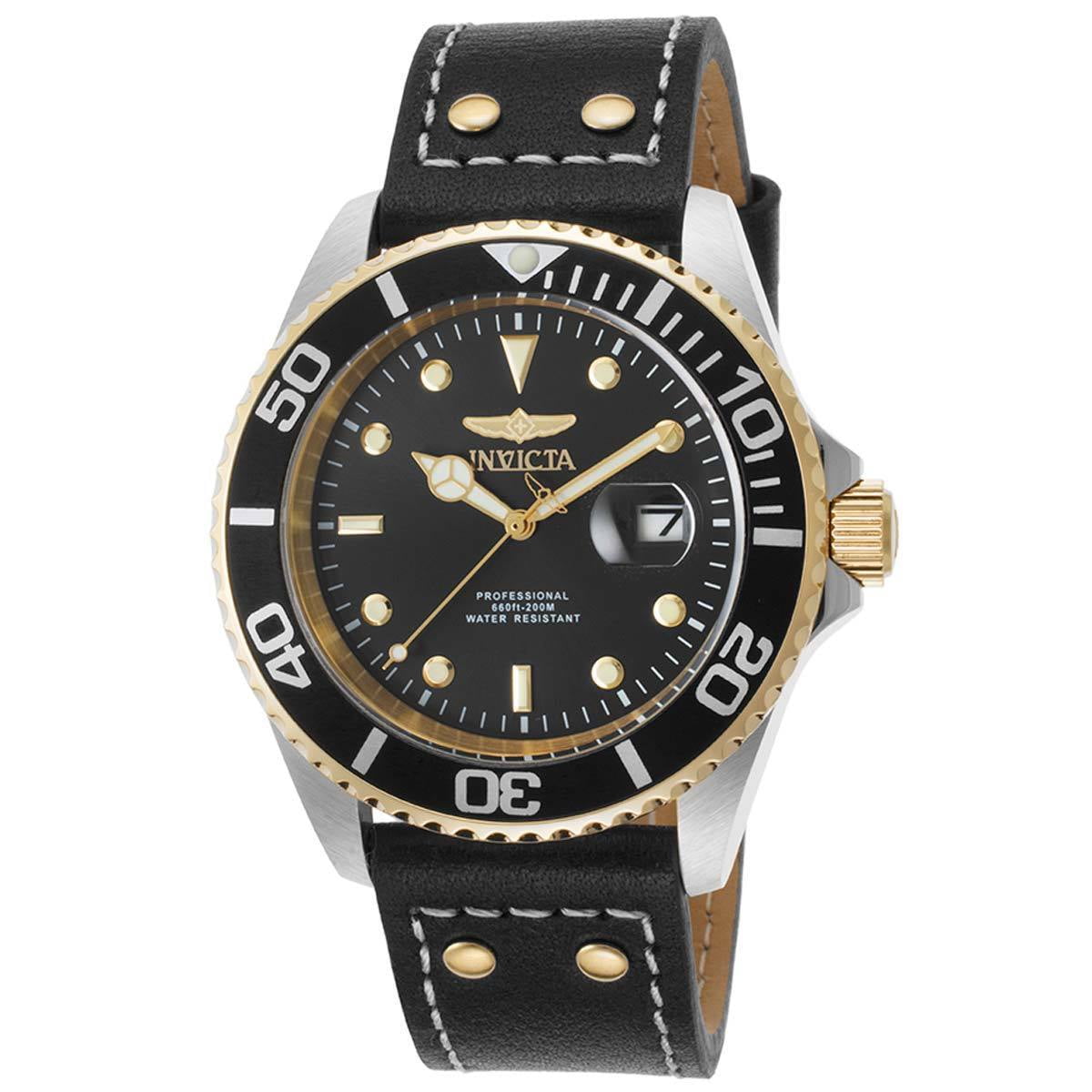 22074 Men's 'Pro Diver' Quartz Stainless Steel and Leather Watch