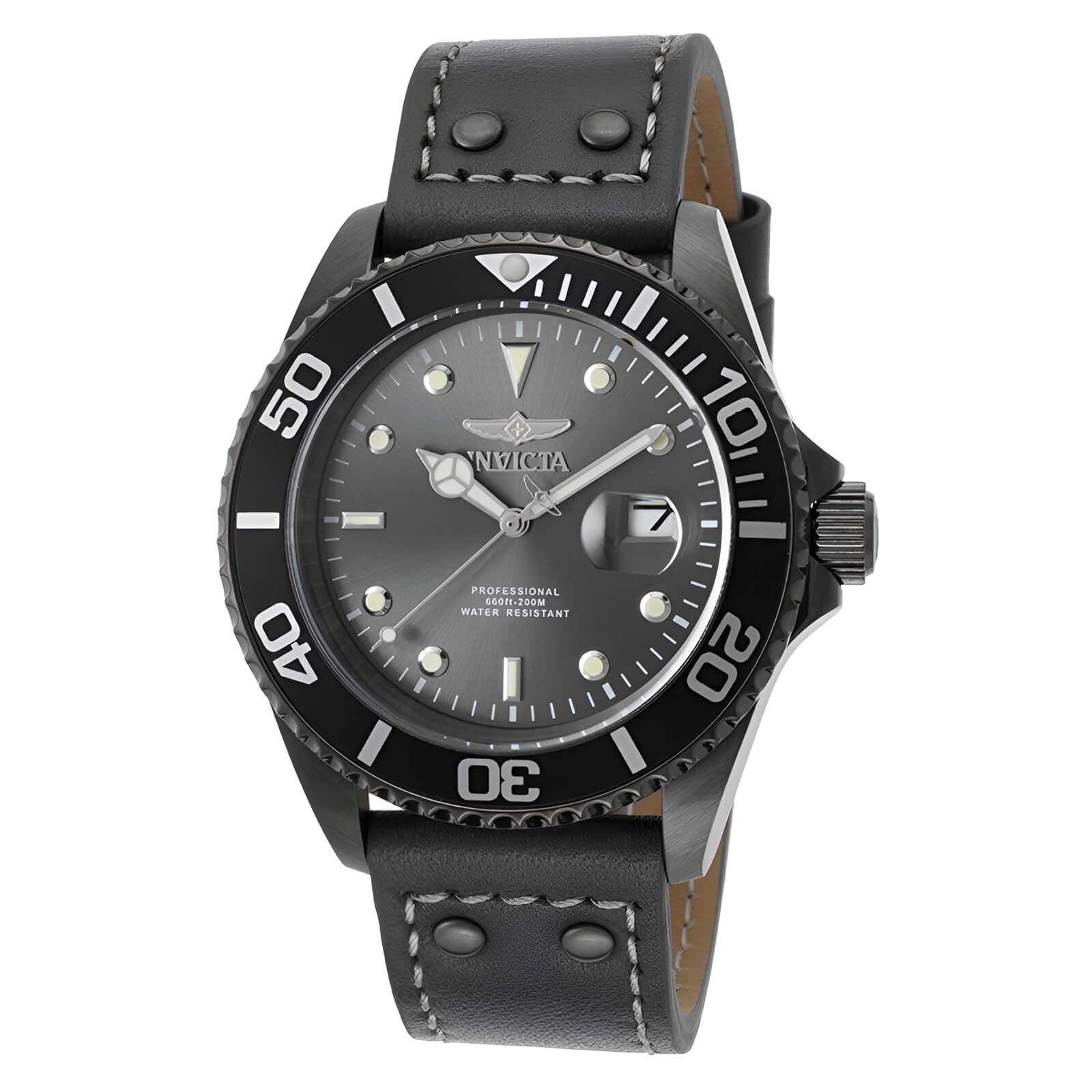 22077 Men's Pro Diver Grey Genuine Calf Leather Gunmetal Dial Gunmetal Ip Ss Watch