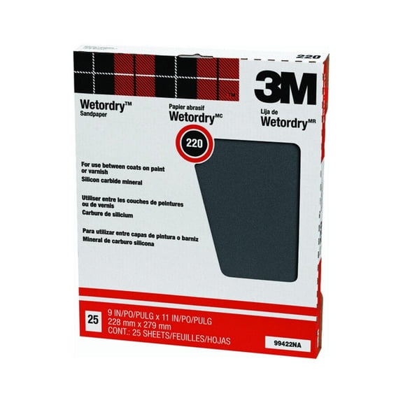 3M Sanding Sheets 220 Grit Between Finish Coats - Set of 25  Residential Use, Standard Application