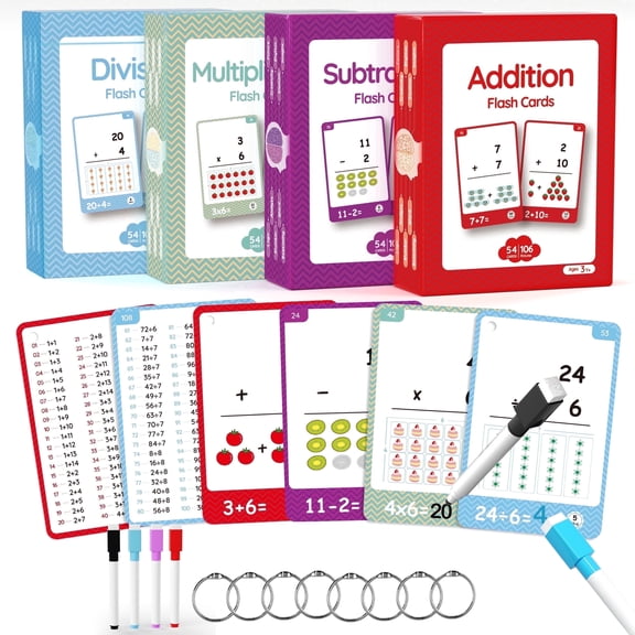 220Cards, 424Pictures Educational Math Flash Cards, Addition Subtraction Multiplication Division Flash Cards, for 7,8,9,10,11Years, 2ed, 3rd,4th,5th, 6th Grade Boys Girls.(Add Sub MUL Div Set)