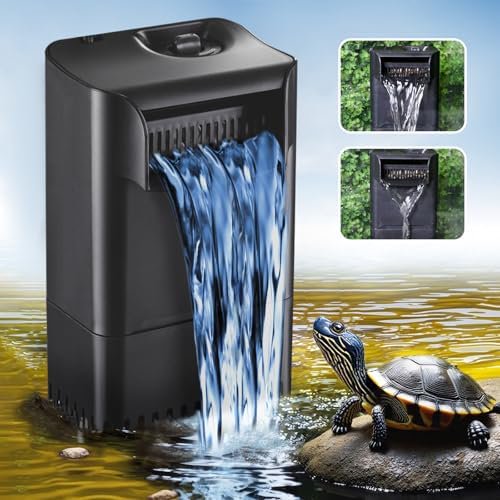220GPH Turtle Filter for 20-45 Gal Tank, Small Turtle Filters 3-stage Filtration for Freshwater Saltwater Cloudywater, Ultra-quiet and Flow Adjustable for Fish Turtles Shrimps Amphibians Frogs