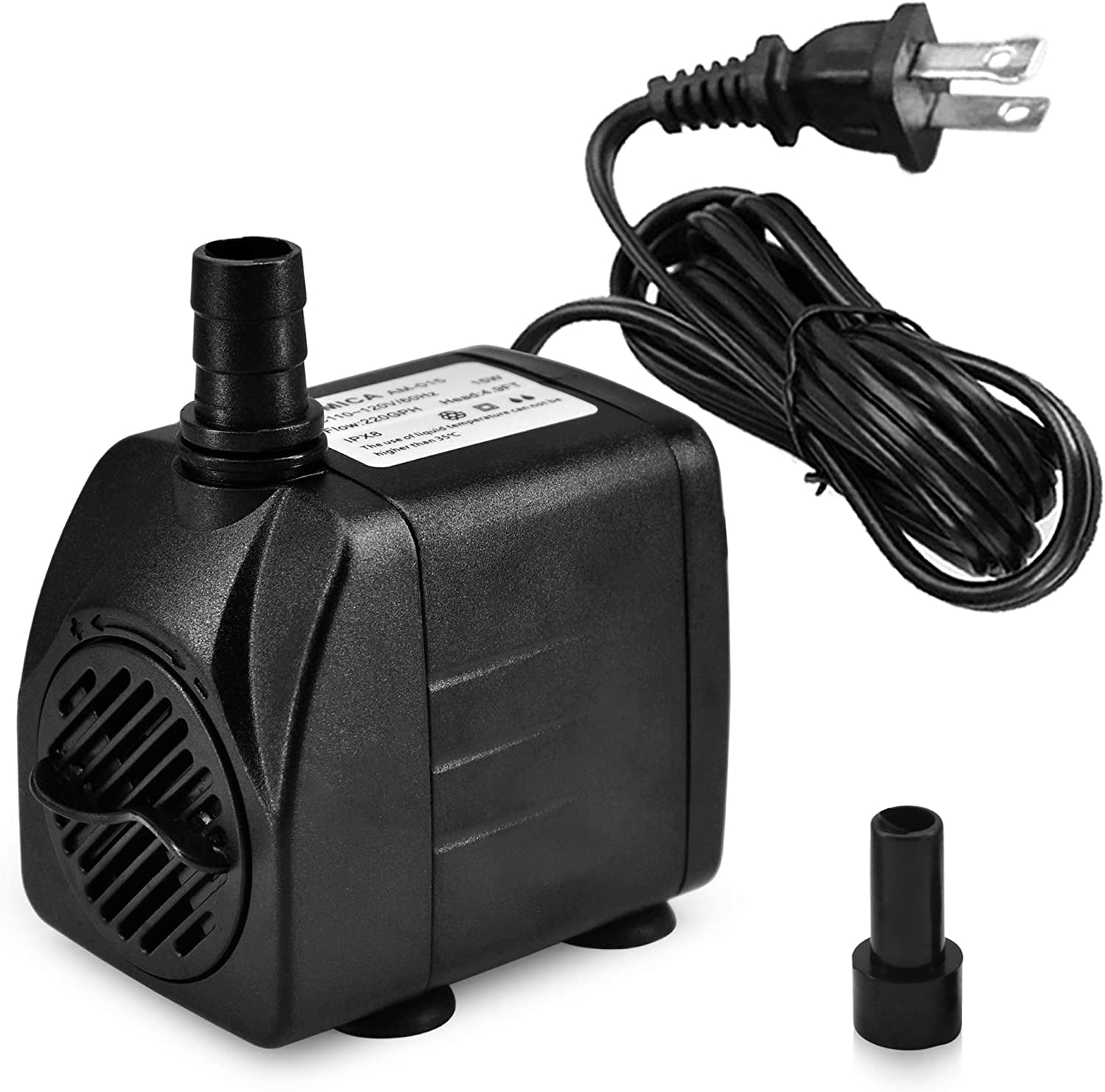 220GPH Ultra Quiet Fountain Pump (15W 800L/H), Small Submersible Pump for Pond, Water Feature, Aquariums, Hydroponics, Indoor or Outdoor Fountain