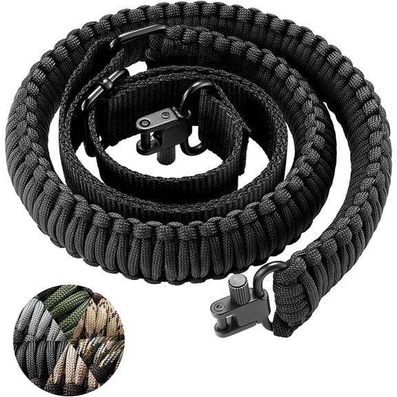 220LB Paracord Rifle Sling with Swivel, Non-Slip Traditional Adjustable Gun Sling for Outdoor Hunting Shooting Camping, Black
