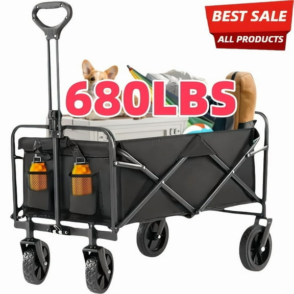 220LBS-680LBS Heavy-Duty Collapsible Wagon Cart - All-Terrain Wheels for Beach, Lawn, Sports, Camping & Outdoor Utility