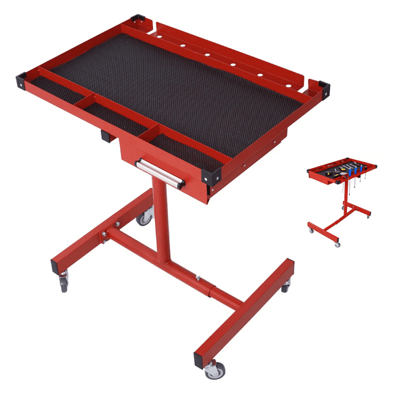 220LBS Capacity Adjustable Tear Down Work Table - 4x2.5" Swivel Casters, Heavy Duty Steel Drawer Model (Rubber Corners) ​