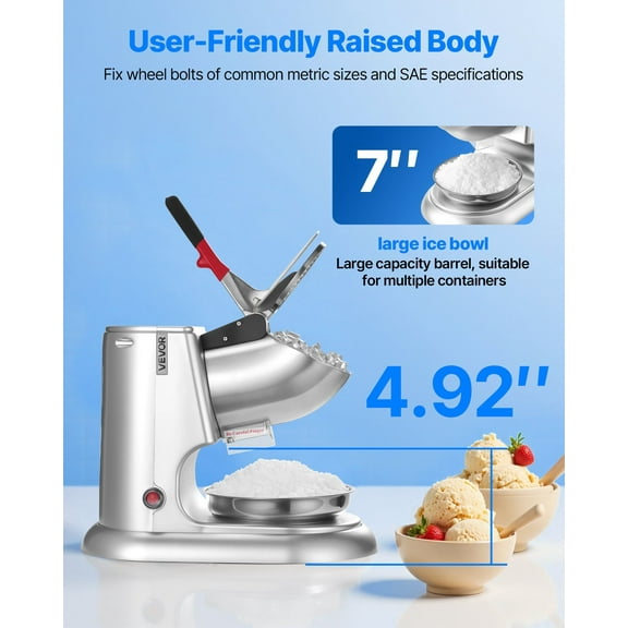 Electric Ice Crusher and Shaver Machine, 220LBS per Hour, Perfect for Snow Cones, Slushies, Cocktails, and Shaved Ice, Silver Finish