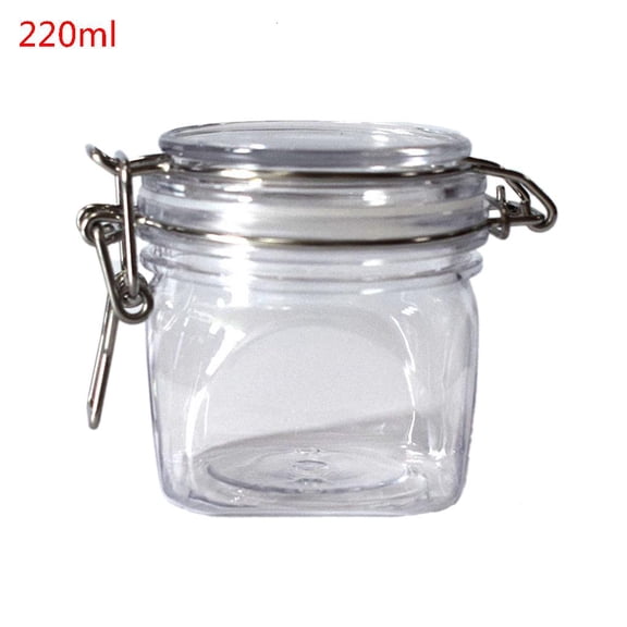 220ML Plastic Square Clip Top Storage Jar With Airtight Seal Lid Kitchen Food Co