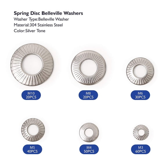 220PCS Metric M3 to M10 304 Stainless Steel Conical knurled Spring Washer Belleville Washer Assortment Kit