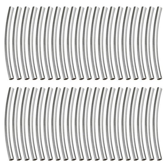 220Pack 2x25mm Brass Curved Tube Beads, 1.5mm ID Smooth Noodles Spacer Bead, Silver Tone
