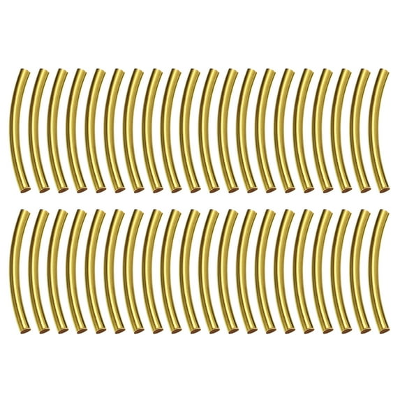 220Pack 3x30mm Brass Curved Tube Beads, 1.5mm ID Smooth Noodles Spacer Bead, Gold Tone