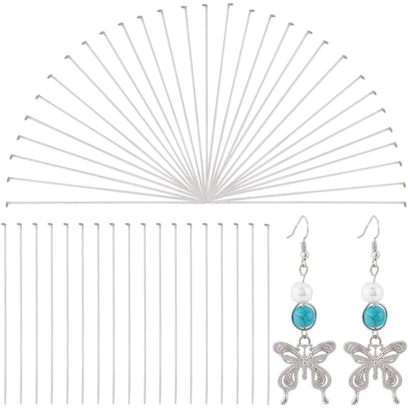 220Pcs 304 Stainless Steel Flat Head Pins Jewelry Head Pins Longer Eye Pin Findings Metal End Head Pin