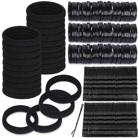 220Pcs Bobby Pins, Hair Ties and Rubber Hair Bands, 100pcs Black Bobby pins for Women 100pcs Hair Elastics 20pcs Seamless Hair Ties, Hair Accessories for Women Black