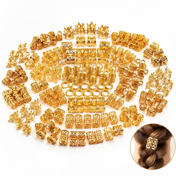 220Pcs Gold Hair Jewelry Braid, Hair Dreadlock Accessory, Jewelry for Hair Dreadlock, Metal Gold Braid Rings Cuffs Clips for Dreadlock Accessories Clip Braids Extensions Decorations