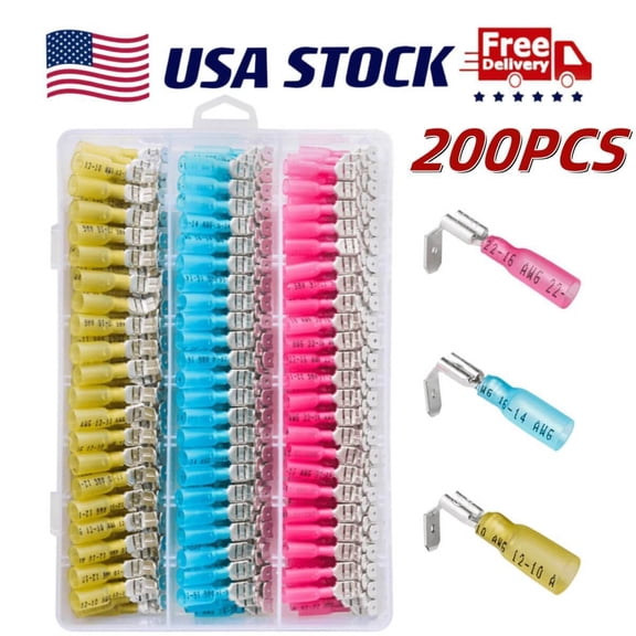 220Pcs Quick Splice Crimp Wire Connectors Heat Shrink Piggyback Spade Terminals