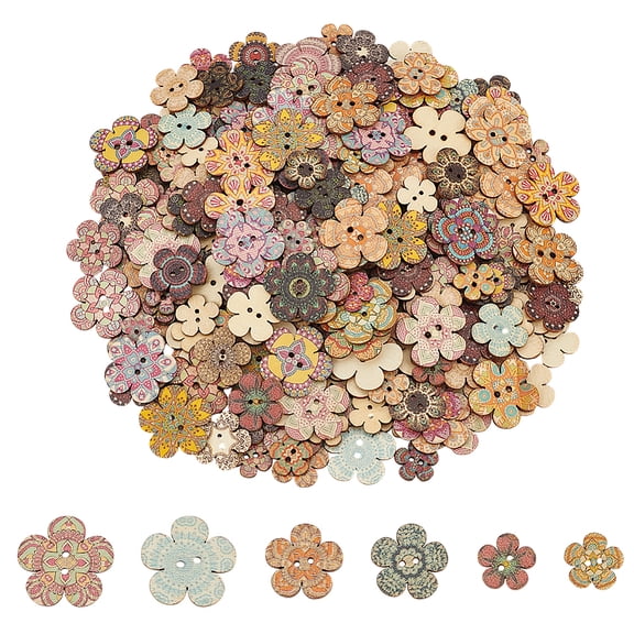 220Pcs Wooden Buttons for Crafts 3 Sizes 2-Hole Flower Sewing Buttons Unfinished Wood Decorative Buttons