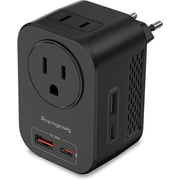 220V to 110V 20W PD Voltage Converter US to Europe International Universal Travel Adapter with 2 USB A 2 Type-C Port Worldwide Power Converters Plug Combo for Spain Italy Black-MB