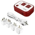 thumbnail image 1 of 220V to 110V Converter Travel Adapter: FOVAL International Power Converter with [18W PD USB-C] 3 USB Ports 2 AC Outlets Voltage Converter US to Europe UK AU US Italy Worldwide Plug Power Adapter Red, 1 of 9