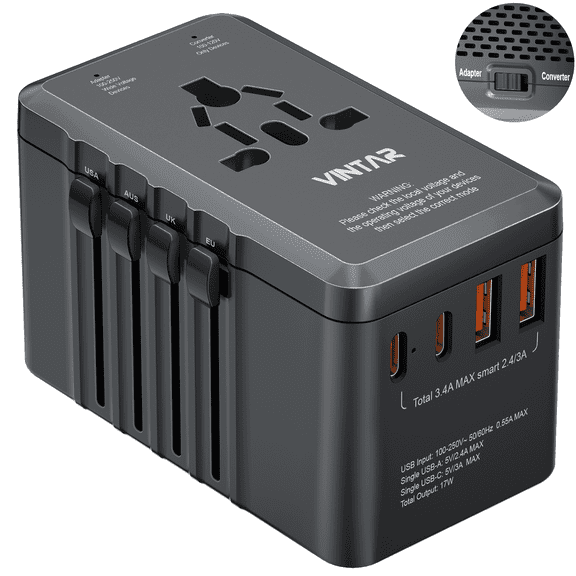 220V to 110V Travel Voltage Converter, VINTAR 2000W International Universal Voltage Converter US to Europe Adapter with 4 USB Ports (2 USB C), Step Down Power Converter Adapter Combo for US EU UK AUS