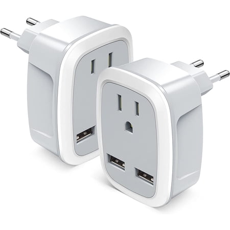 220V to 110V Voltage Converter US to Europe, European Travel Plug Adapter, PD 20W Quick Charging, 2 USB-A & 2 USB-C Port, Universal 1400W Power Converter Adapter Combo for Italy, Spain, France