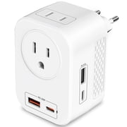 220V to 110V Voltage Converter US to Europe International Universal Travel Adapter, 20W PD With 2 USB-A 2 USB-C Port, Worldwide Power Converter Plug Combo US to Spain Italy Greece #WHITE#