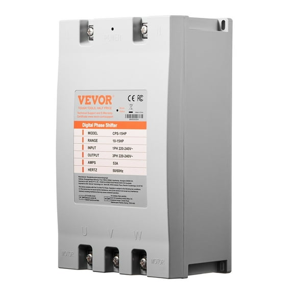 220V 15HP Rotary Phase Converter, 53A Single Phase Input to 3 Phase 240V Output for Workshop Equipment