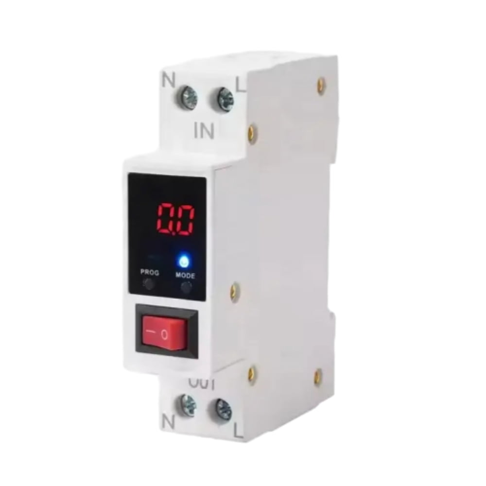 220V 16A Digital Display Voltage Protector Device Din Rail Adjustable Recovery Reconnect Over and Under Voltage Protector 1.5P Power Meter Protect Relay