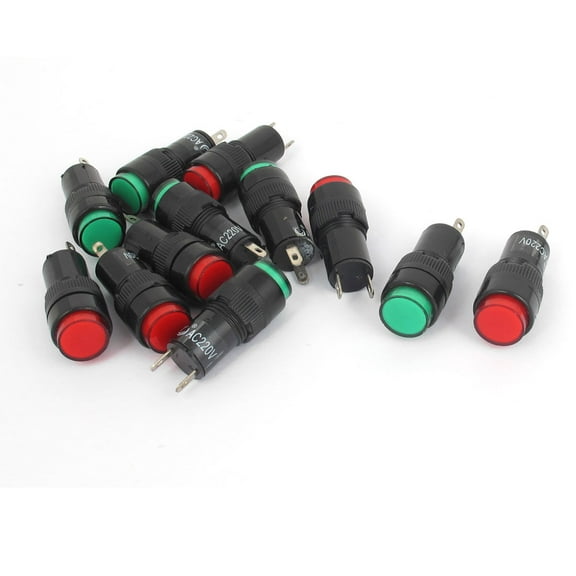 220V 2 Terminals Signal Lamps Green Red Indicator Pilot Lights Bulbs 12 Pcs
