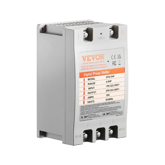 220V Single to 3 Phase Power Converter, 5HP 15A, Digital Phase Shifter for Motors Light Duty Use