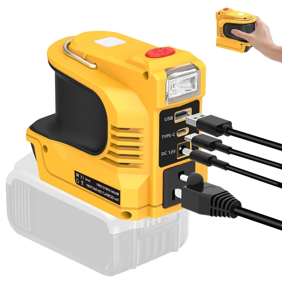 220W Power Battery Adapter for Dewalt 20V, DC 20V to AC 110-120V Portable Power Adapter with 2 USB Ports, 1 Type-C, and 1 AC Outlet (No Battery)