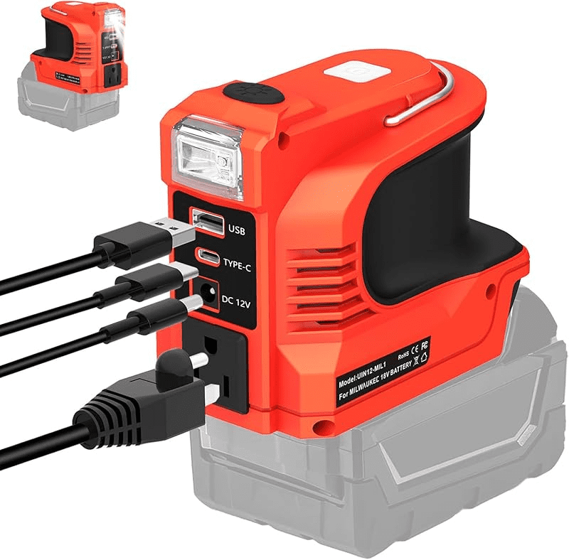 220W Power Inverter for Black*Decker-20V Battery, Portable Power Supply Convert - DC 20V to 110V~120V Battery Powered Outlet with USB-B & USB-C & 12V DC & 220W AC Output with LED Light